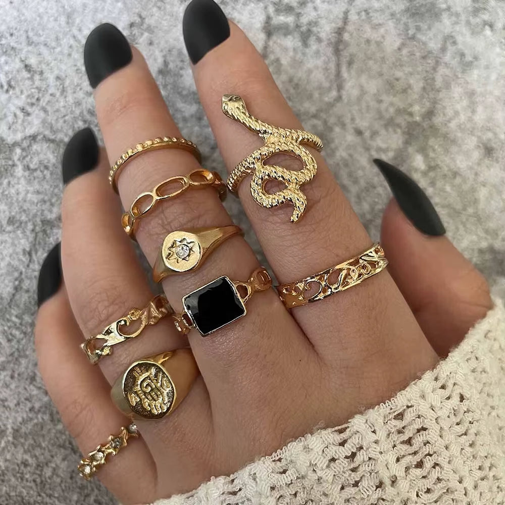 Vintage Gothic Butterfly Poker Sword Multi Element Ring Set for Women European and American Retro Personality Finger Ring Gifts
