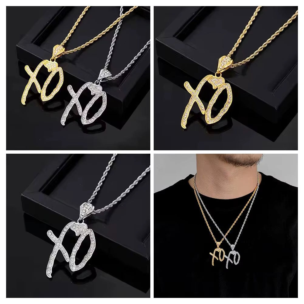 Simple Letter Pendant XO Necklace Cubic Zirconia Letter Pendant for Men and Women Hip Hop Street Rock Rap Party Jewelry