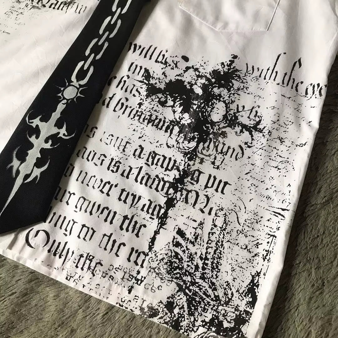 Y2K White Shirt Affliction Retro T Shirt Harajuku Men Skull Holy Writ Letter Printing Tee Fashion Gothic Short Sleeves Tops