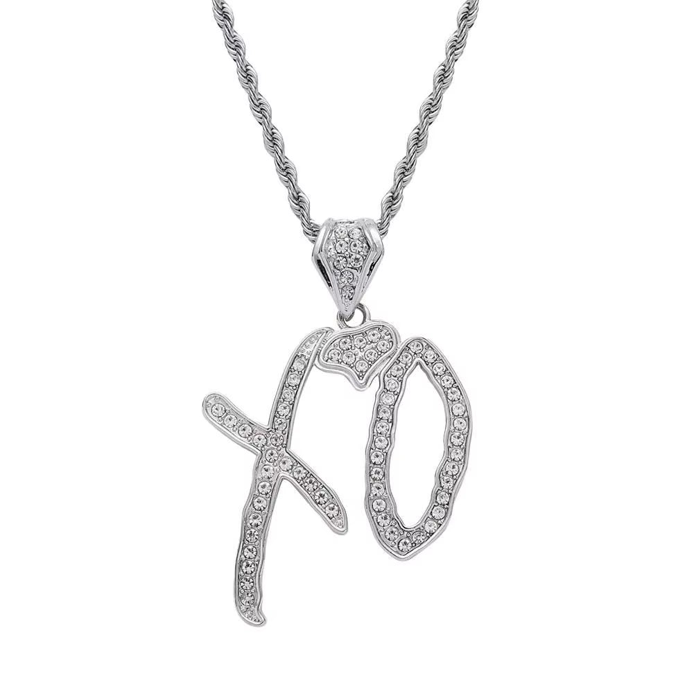 Simple Letter Pendant XO Necklace Cubic Zirconia Letter Pendant for Men and Women Hip Hop Street Rock Rap Party Jewelry