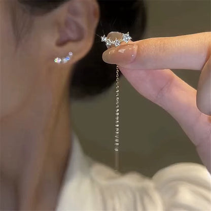 2024 Trendy Long Wire Tassel Thread Chain Climb Star Heart Beads Pendants Drop Earrings Women'S Rhinestone Accessories Jewelry