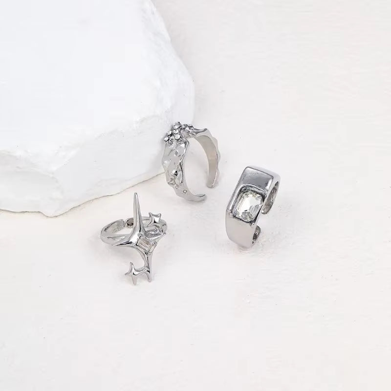 Metal Zirconia Mansard Open Geometric Ring Women'S Exaggerated Glamour Ring Banquet Jewelry Accessories