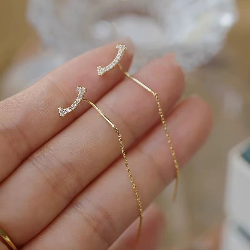 2024 Trendy Long Wire Tassel Thread Chain Climb Star Heart Beads Pendants Drop Earrings Women'S Rhinestone Accessories Jewelry