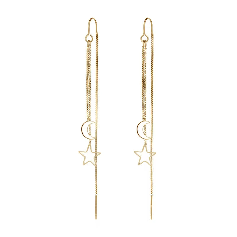 2024 Trendy Long Wire Tassel Thread Chain Climb Star Heart Beads Pendants Drop Earrings Women'S Rhinestone Accessories Jewelry