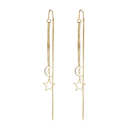 2024 Trendy Long Wire Tassel Thread Chain Climb Star Heart Beads Pendants Drop Earrings Women'S Rhinestone Accessories Jewelry