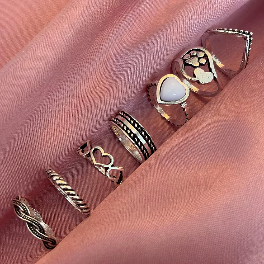 Vintage Gothic Butterfly Poker Sword Multi Element Ring Set for Women European and American Retro Personality Finger Ring Gifts