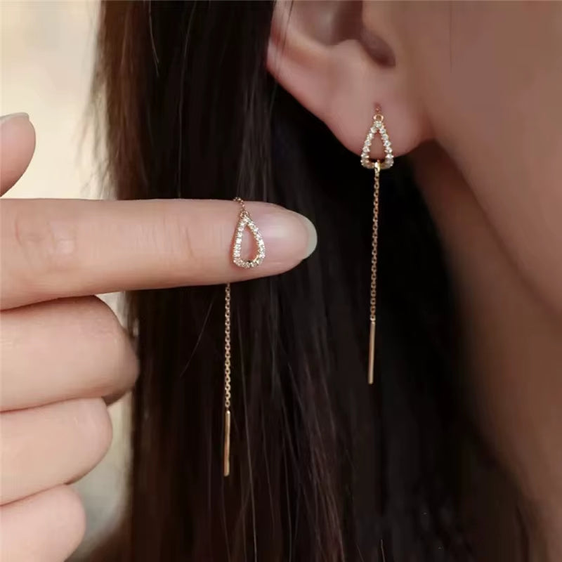 2024 Trendy Long Wire Tassel Thread Chain Climb Star Heart Beads Pendants Drop Earrings Women'S Rhinestone Accessories Jewelry