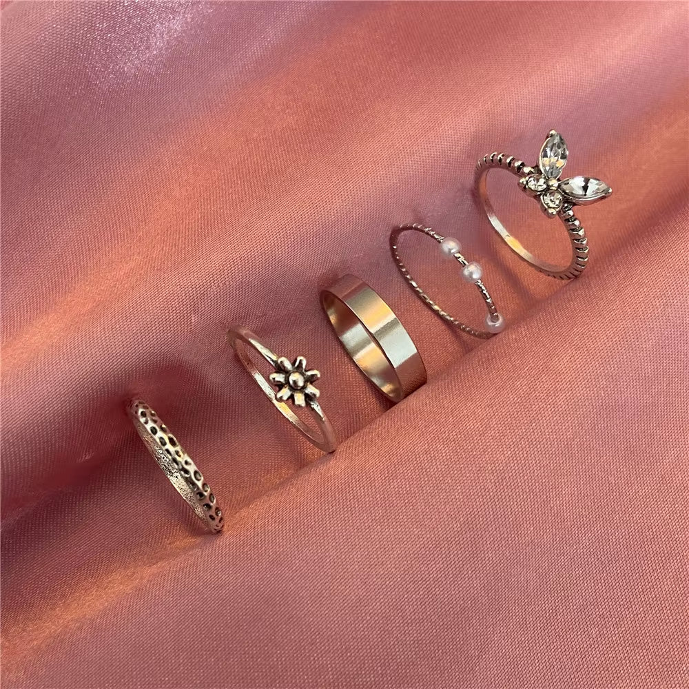 Vintage Gothic Butterfly Poker Sword Multi Element Ring Set for Women European and American Retro Personality Finger Ring Gifts