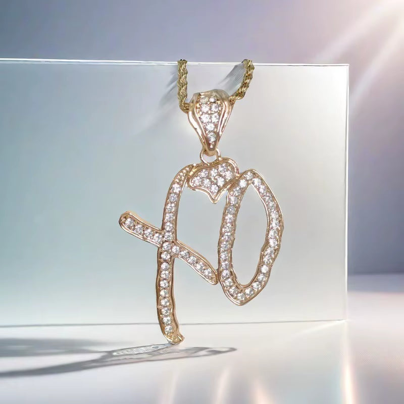 Exquisite Creative Bubble Letter Xo Inlaid White Zircon Pendant Necklace Men'S Fashion Casual Party Jewelry Holiday Gifts