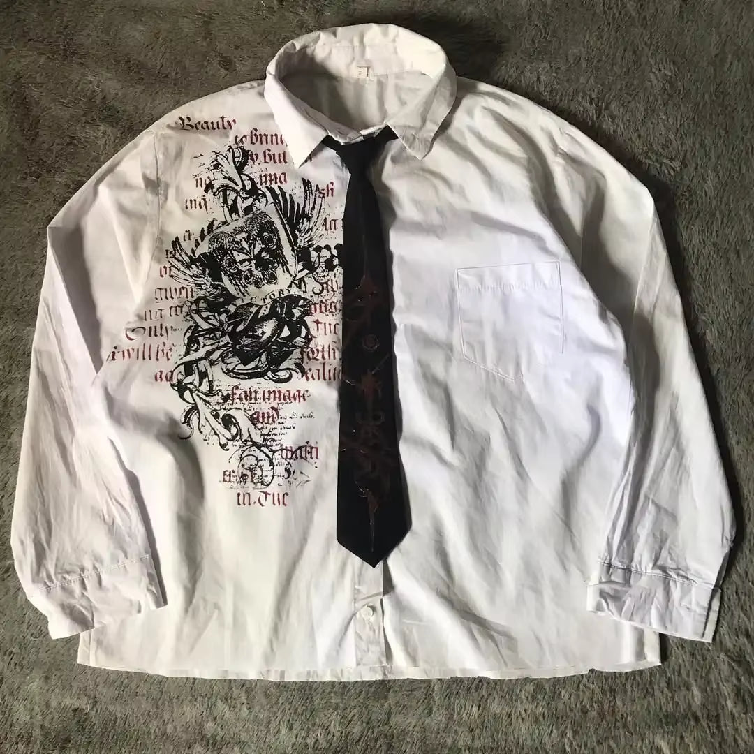 Y2K White Shirt Affliction Retro T Shirt Harajuku Men Skull Holy Writ Letter Printing Tee Fashion Gothic Short Sleeves Tops