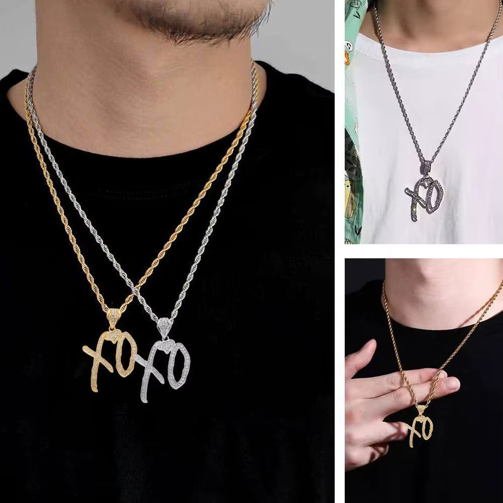 Simple Letter Pendant XO Necklace Cubic Zirconia Letter Pendant for Men and Women Hip Hop Street Rock Rap Party Jewelry