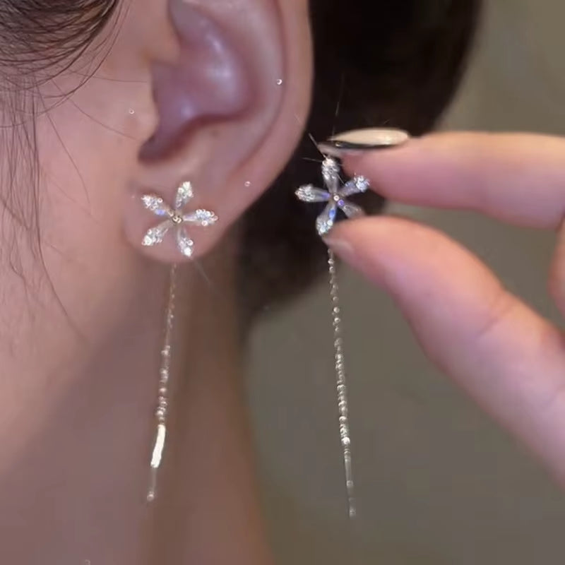 2024 Trendy Long Wire Tassel Thread Chain Climb Star Heart Beads Pendants Drop Earrings Women'S Rhinestone Accessories Jewelry