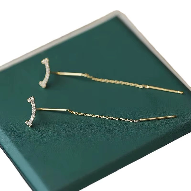 2024 Trendy Long Wire Tassel Thread Chain Climb Star Heart Beads Pendants Drop Earrings Women'S Rhinestone Accessories Jewelry