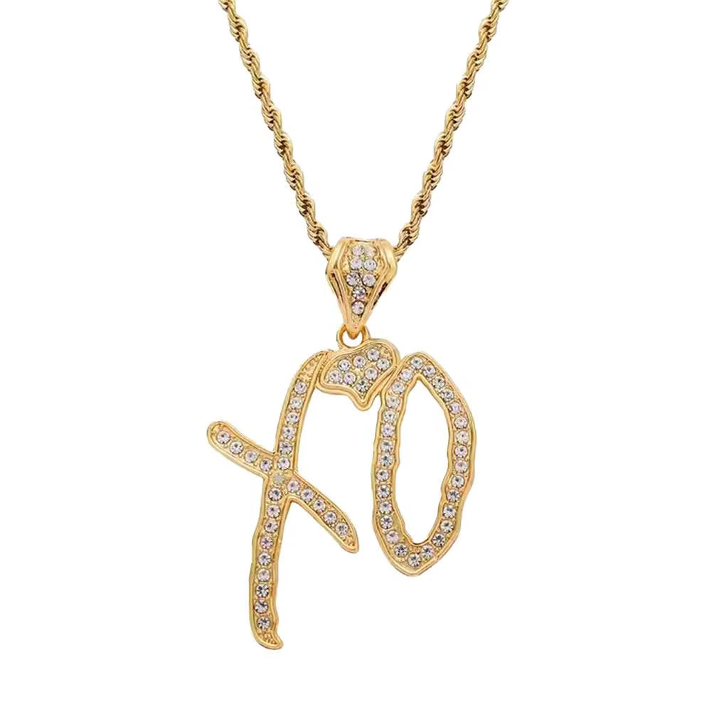Simple Letter Pendant XO Necklace Cubic Zirconia Letter Pendant for Men and Women Hip Hop Street Rock Rap Party Jewelry