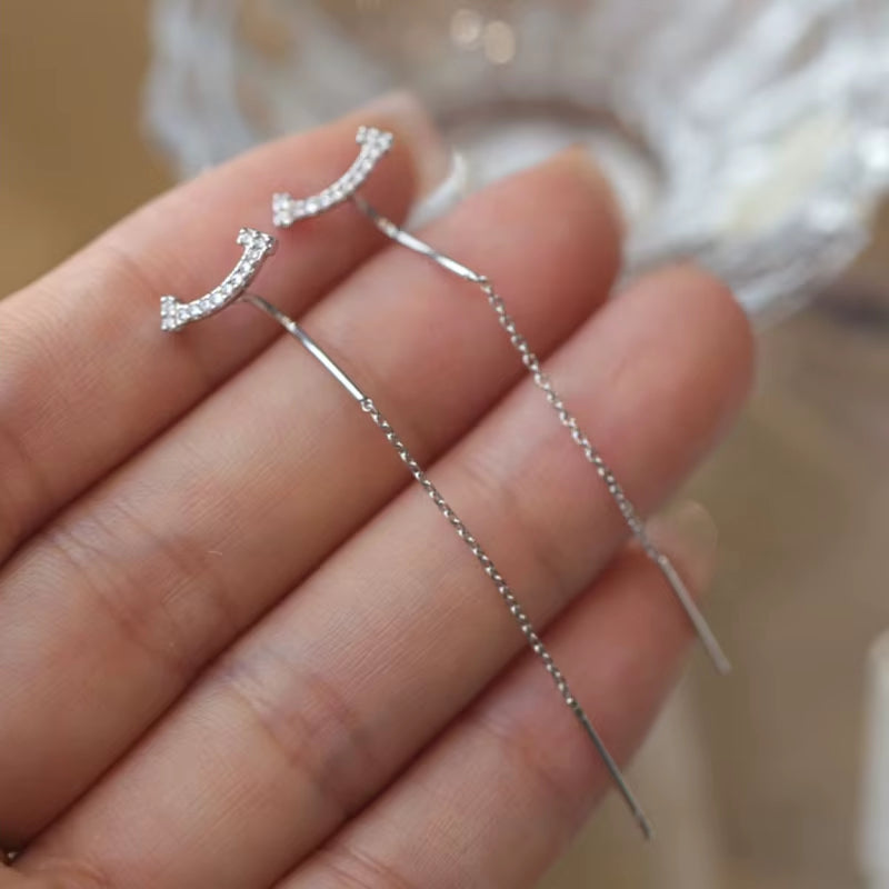 2024 Trendy Long Wire Tassel Thread Chain Climb Star Heart Beads Pendants Drop Earrings Women'S Rhinestone Accessories Jewelry