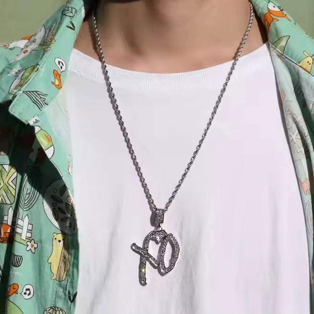 Simple Letter Pendant XO Necklace Cubic Zirconia Letter Pendant for Men and Women Hip Hop Street Rock Rap Party Jewelry