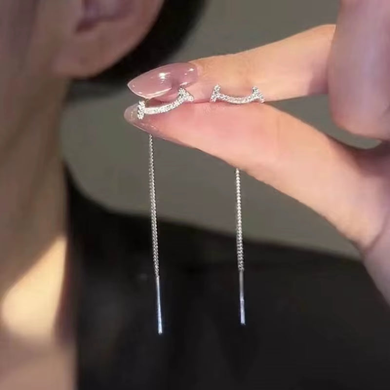 2024 Trendy Long Wire Tassel Thread Chain Climb Star Heart Beads Pendants Drop Earrings Women'S Rhinestone Accessories Jewelry