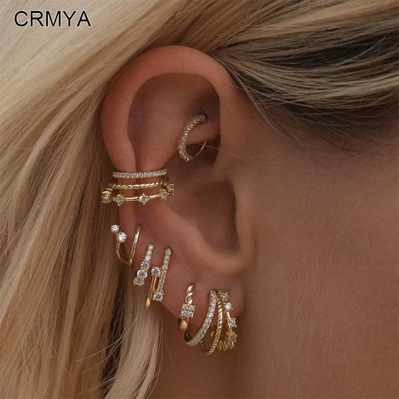 Classic Earrings for Women Zirconia Gold-Plated Ear Cuff Stud Hoop Earrings Women Party Jewelry Accessories Wholesale
