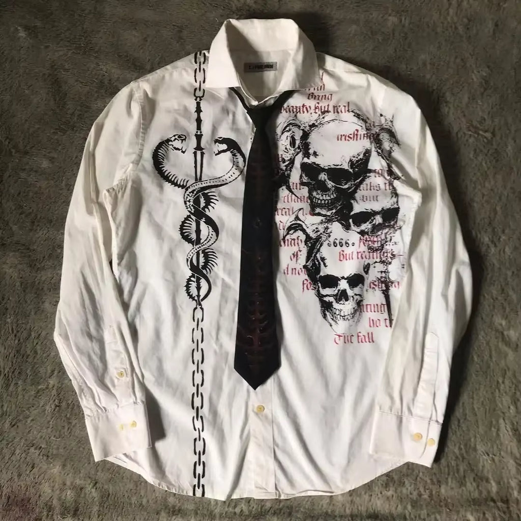 Y2K White Shirt Affliction Retro T Shirt Harajuku Men Skull Holy Writ Letter Printing Tee Fashion Gothic Short Sleeves Tops