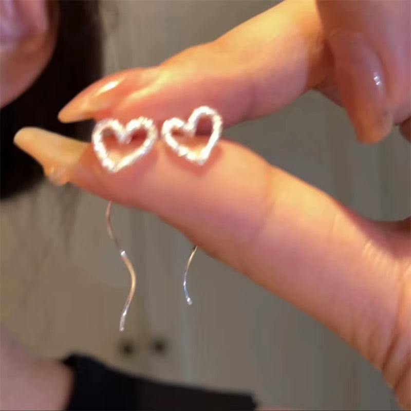 2024 Trendy Long Wire Tassel Thread Chain Climb Star Heart Beads Pendants Drop Earrings Women'S Rhinestone Accessories Jewelry