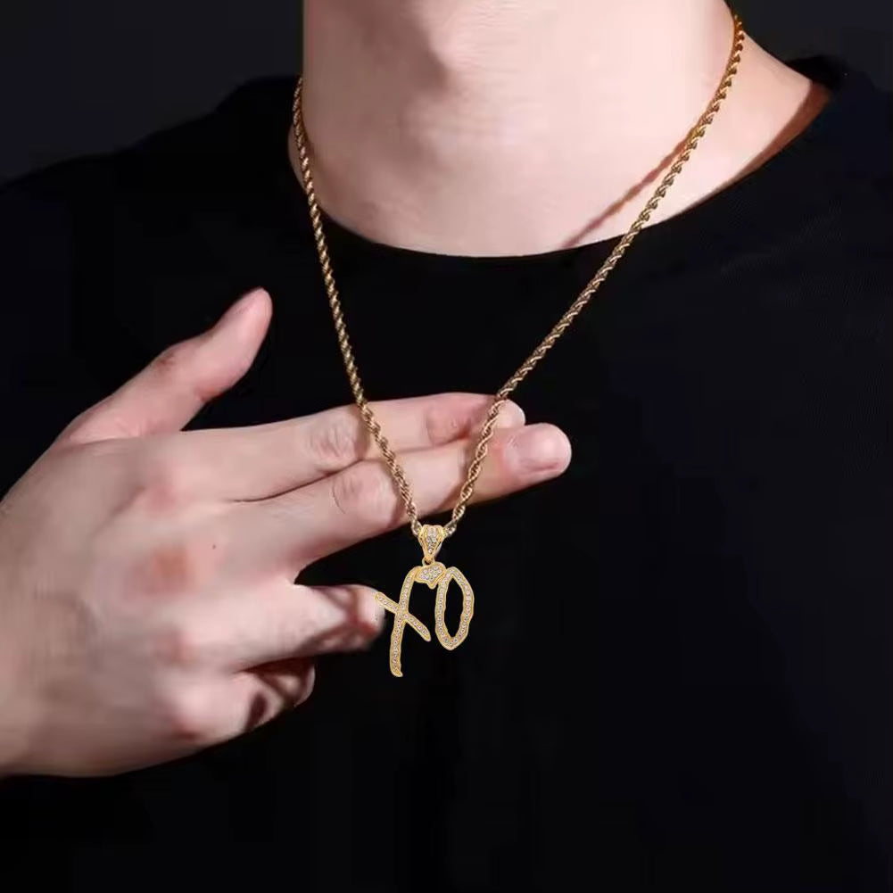 Simple Letter Pendant XO Necklace Cubic Zirconia Letter Pendant for Men and Women Hip Hop Street Rock Rap Party Jewelry