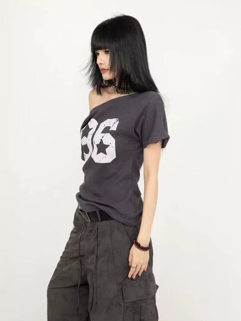 Streetwear Oversized T-Shirt Summer Vintage Print Casual Off-Shoulder Loose Short Sleeve Tee Shirts Y2K Aesthetic Women Clothing