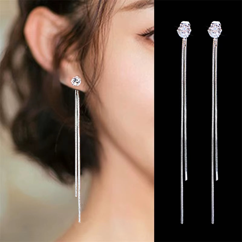 2024 Trendy Long Wire Tassel Thread Chain Climb Star Heart Beads Pendants Drop Earrings Women'S Rhinestone Accessories Jewelry
