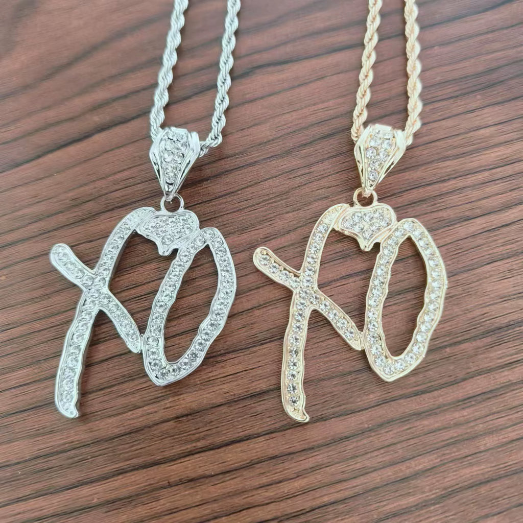 Exquisite Creative Bubble Letter Xo Inlaid White Zircon Pendant Necklace Men'S Fashion Casual Party Jewelry Holiday Gifts