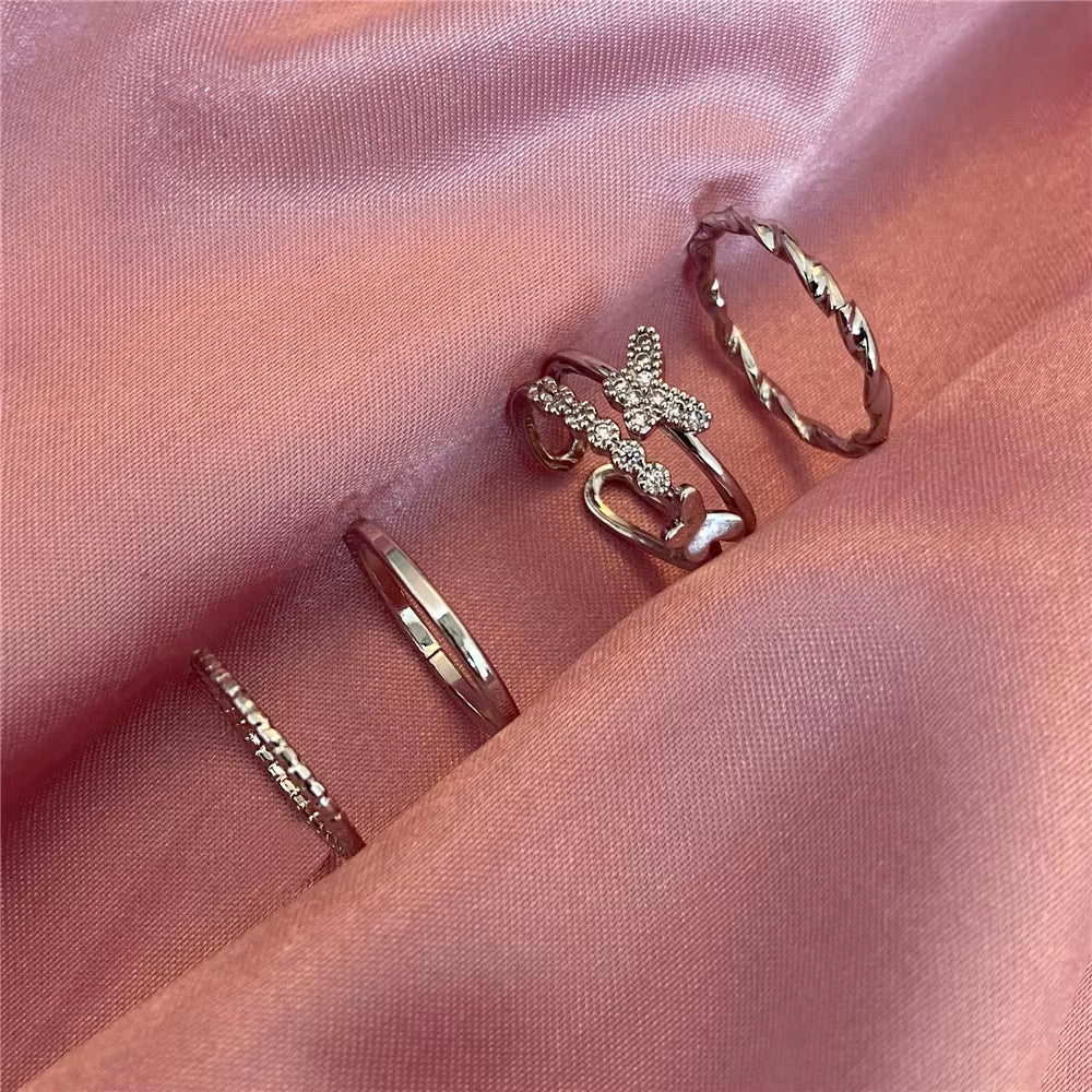 Vintage Gothic Butterfly Poker Sword Multi Element Ring Set for Women European and American Retro Personality Finger Ring Gifts