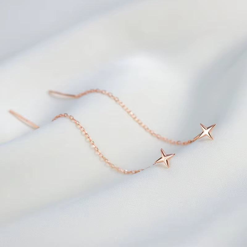 2024 Trendy Long Wire Tassel Thread Chain Climb Star Heart Beads Pendants Drop Earrings Women'S Rhinestone Accessories Jewelry