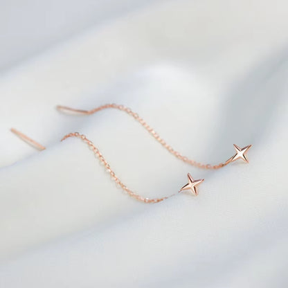 2024 Trendy Long Wire Tassel Thread Chain Climb Star Heart Beads Pendants Drop Earrings Women'S Rhinestone Accessories Jewelry