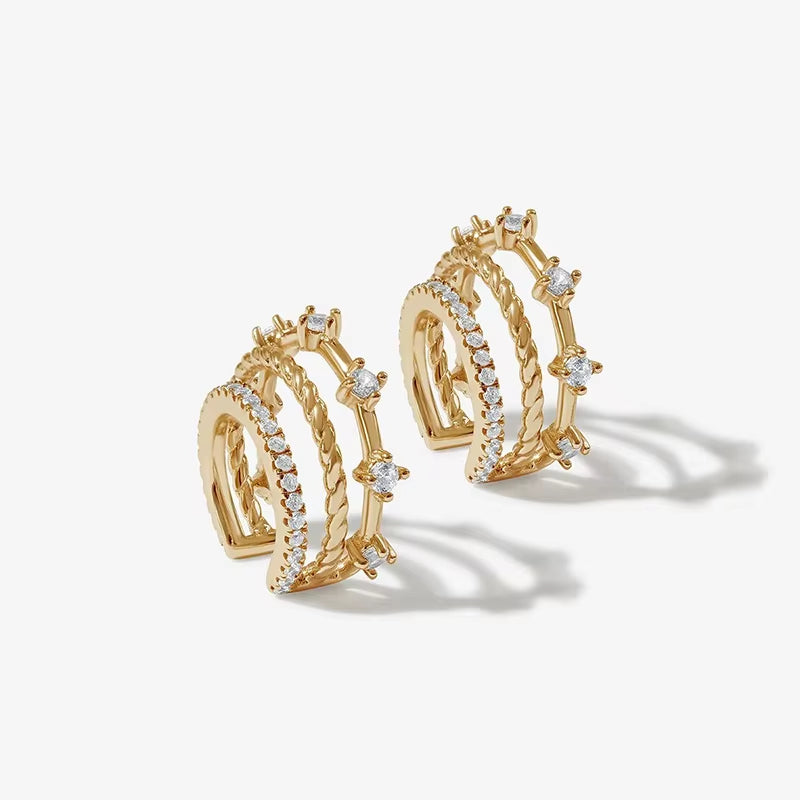 Classic Earrings for Women Zirconia Gold-Plated Ear Cuff Stud Hoop Earrings Women Party Jewelry Accessories Wholesale