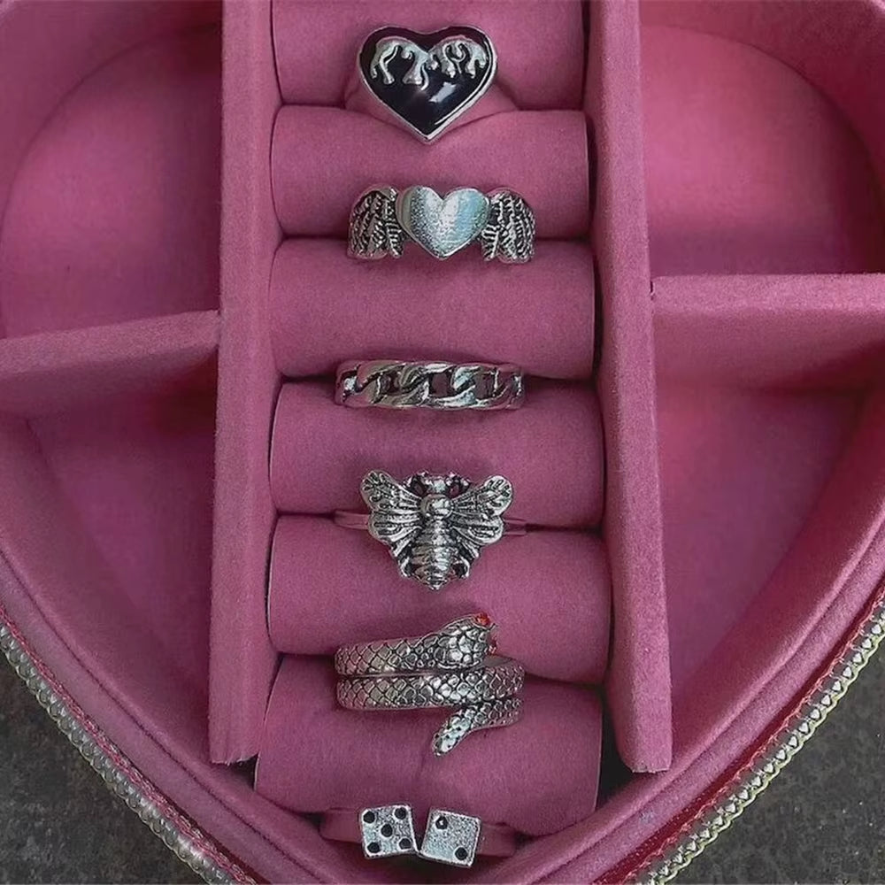 Vintage Gothic Butterfly Poker Sword Multi Element Ring Set for Women European and American Retro Personality Finger Ring Gifts