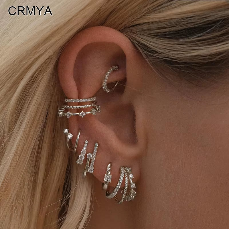 Classic Earrings for Women Zirconia Gold-Plated Ear Cuff Stud Hoop Earrings Women Party Jewelry Accessories Wholesale