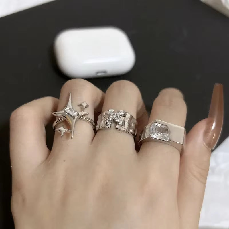 Metal Zirconia Mansard Open Geometric Ring Women'S Exaggerated Glamour Ring Banquet Jewelry Accessories