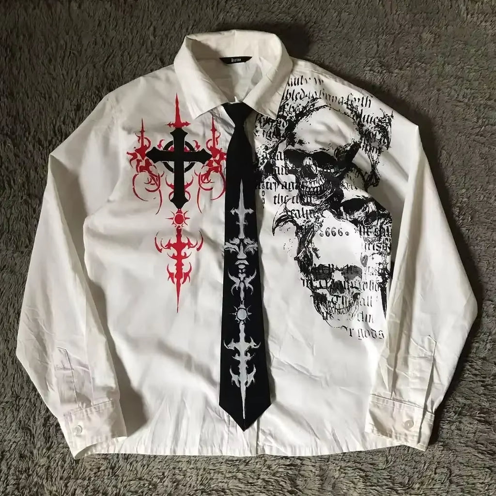 Y2K White Shirt Affliction Retro T Shirt Harajuku Men Skull Holy Writ Letter Printing Tee Fashion Gothic Short Sleeves Tops
