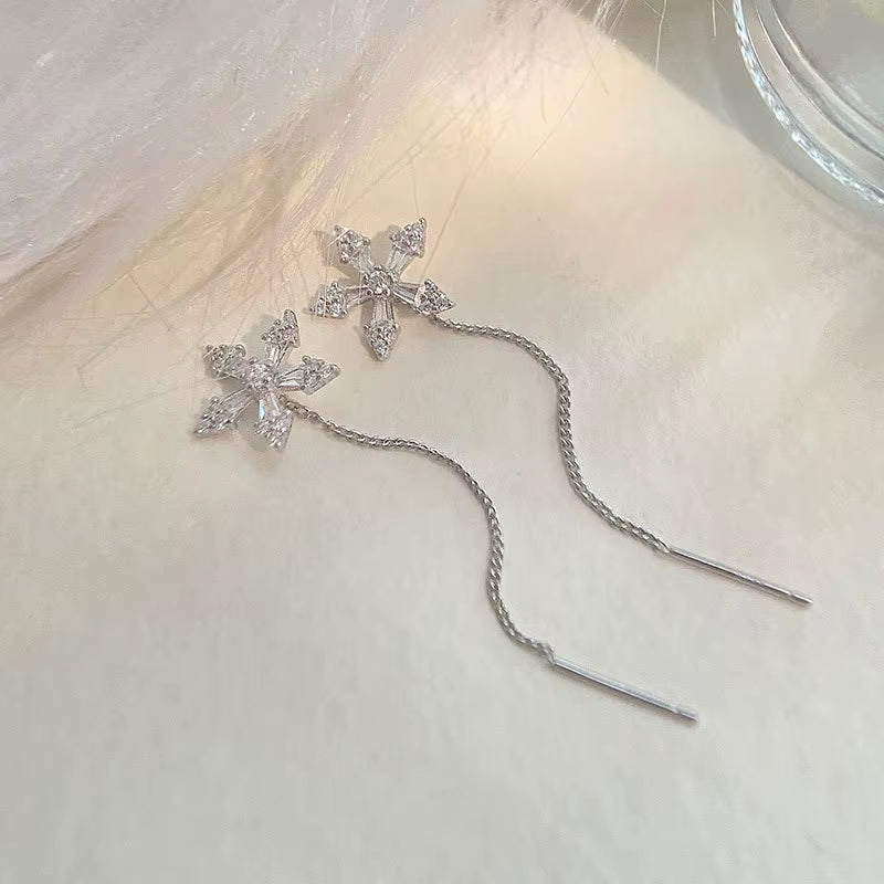 2024 Trendy Long Wire Tassel Thread Chain Climb Star Heart Beads Pendants Drop Earrings Women'S Rhinestone Accessories Jewelry
