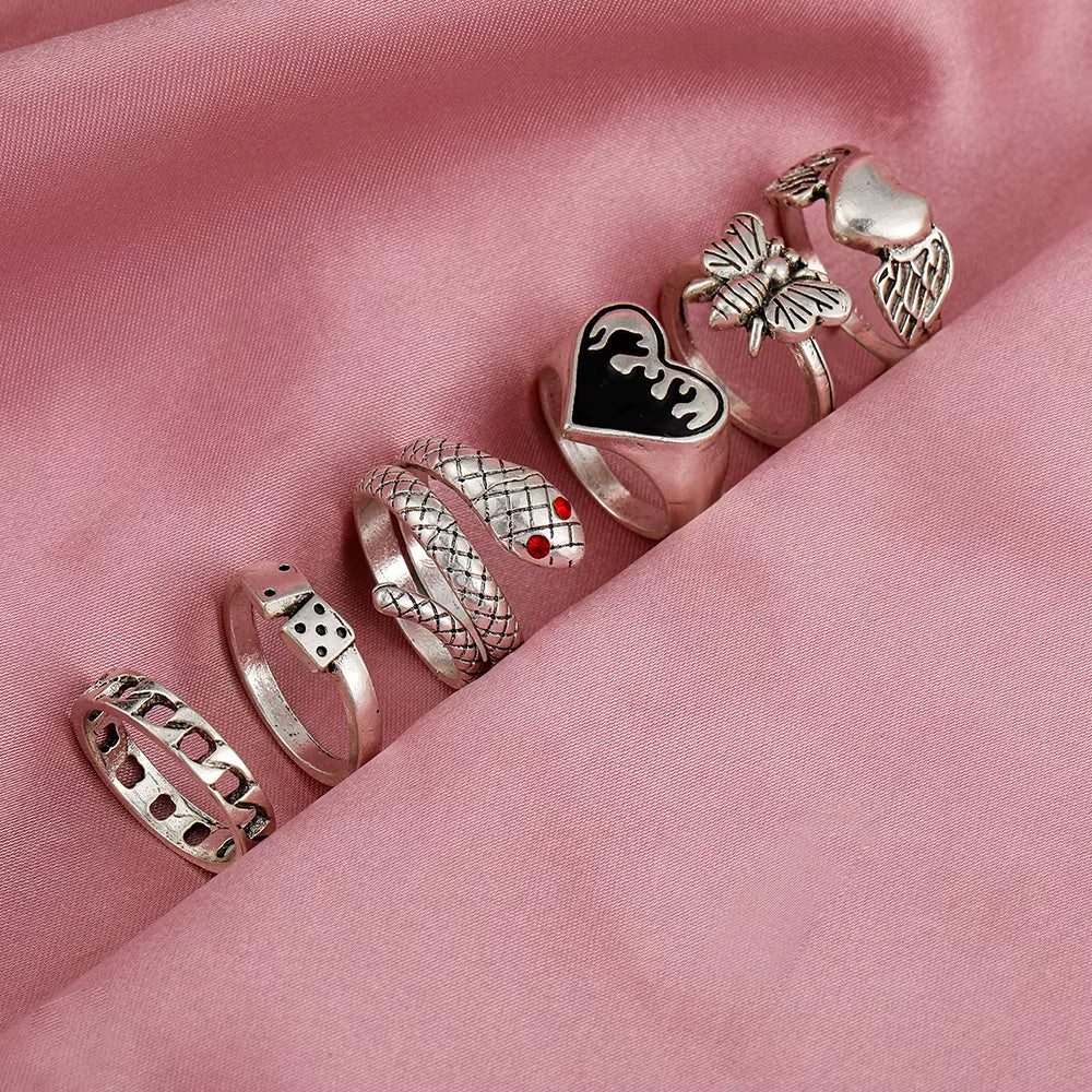 Vintage Gothic Butterfly Poker Sword Multi Element Ring Set for Women European and American Retro Personality Finger Ring Gifts