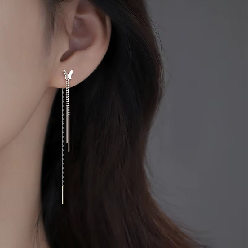 2024 Trendy Long Wire Tassel Thread Chain Climb Star Heart Beads Pendants Drop Earrings Women'S Rhinestone Accessories Jewelry