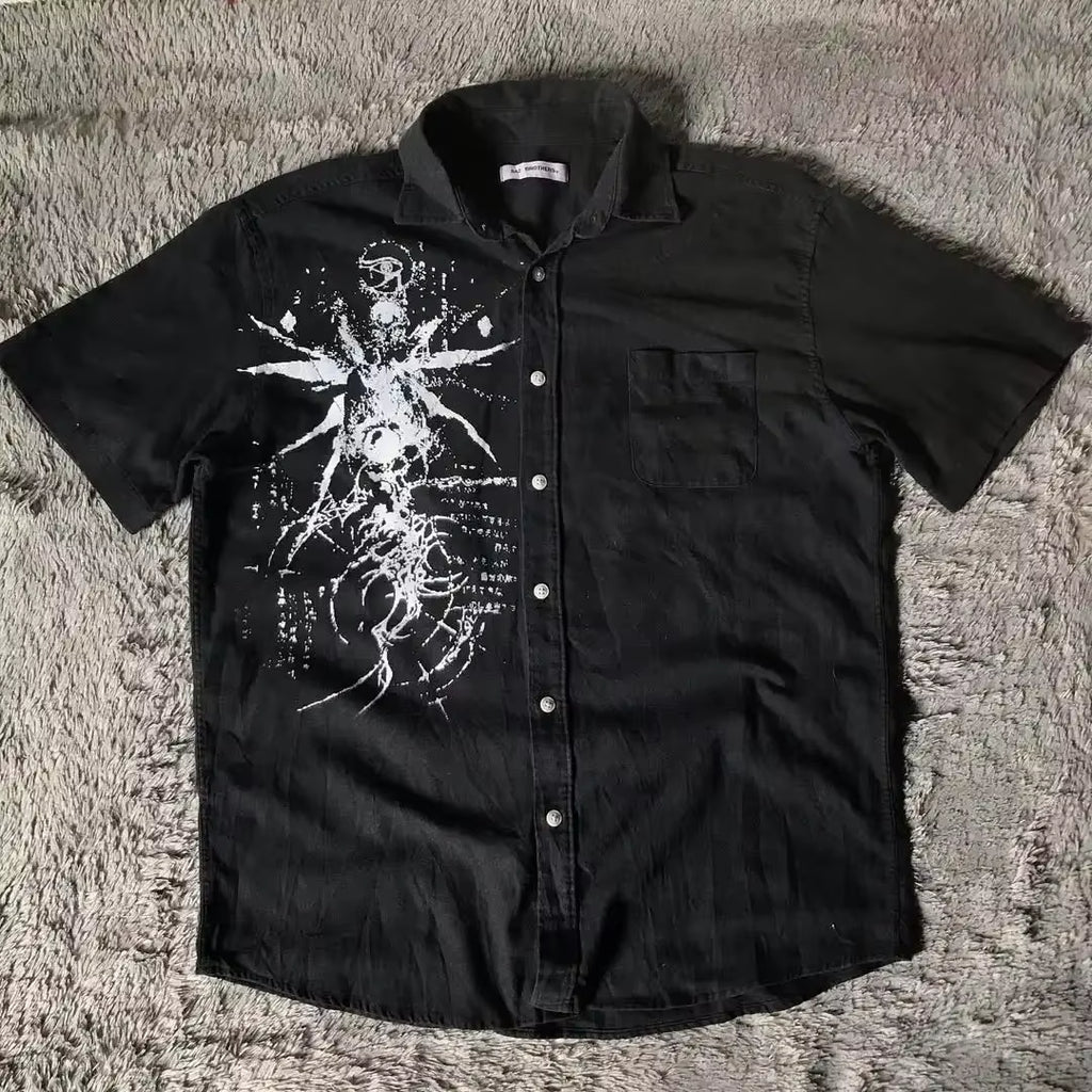 Y2K White Shirt Affliction Retro T Shirt Harajuku Men Skull Holy Writ Letter Printing Tee Fashion Gothic Short Sleeves Tops