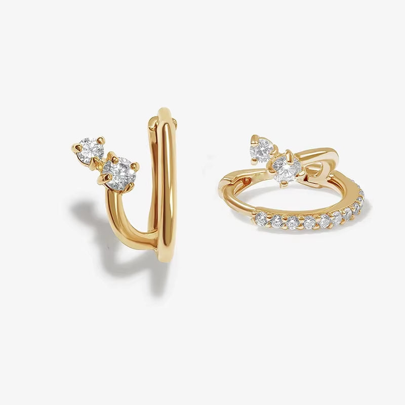 Classic Earrings for Women Zirconia Gold-Plated Ear Cuff Stud Hoop Earrings Women Party Jewelry Accessories Wholesale