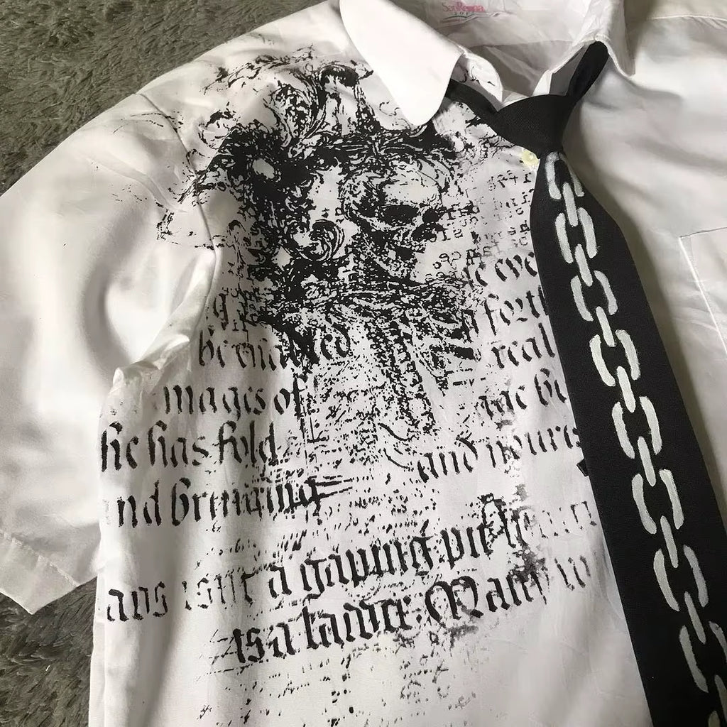 Y2K White Shirt Affliction Retro T Shirt Harajuku Men Skull Holy Writ Letter Printing Tee Fashion Gothic Short Sleeves Tops