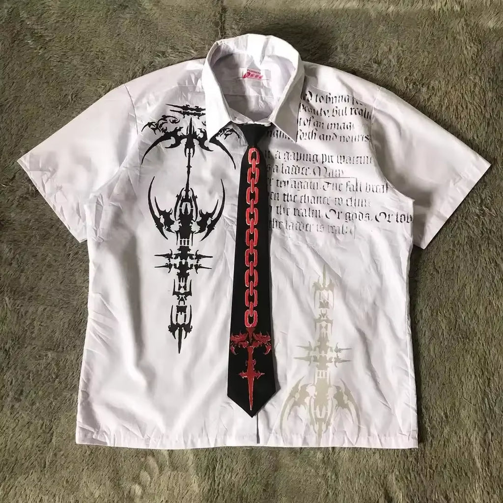Y2K White Shirt Affliction Retro T Shirt Harajuku Men Skull Holy Writ Letter Printing Tee Fashion Gothic Short Sleeves Tops
