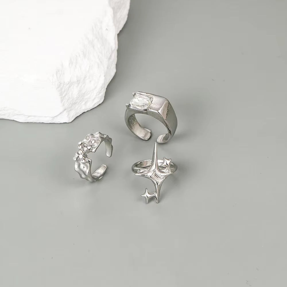 Metal Zirconia Mansard Open Geometric Ring Women'S Exaggerated Glamour Ring Banquet Jewelry Accessories