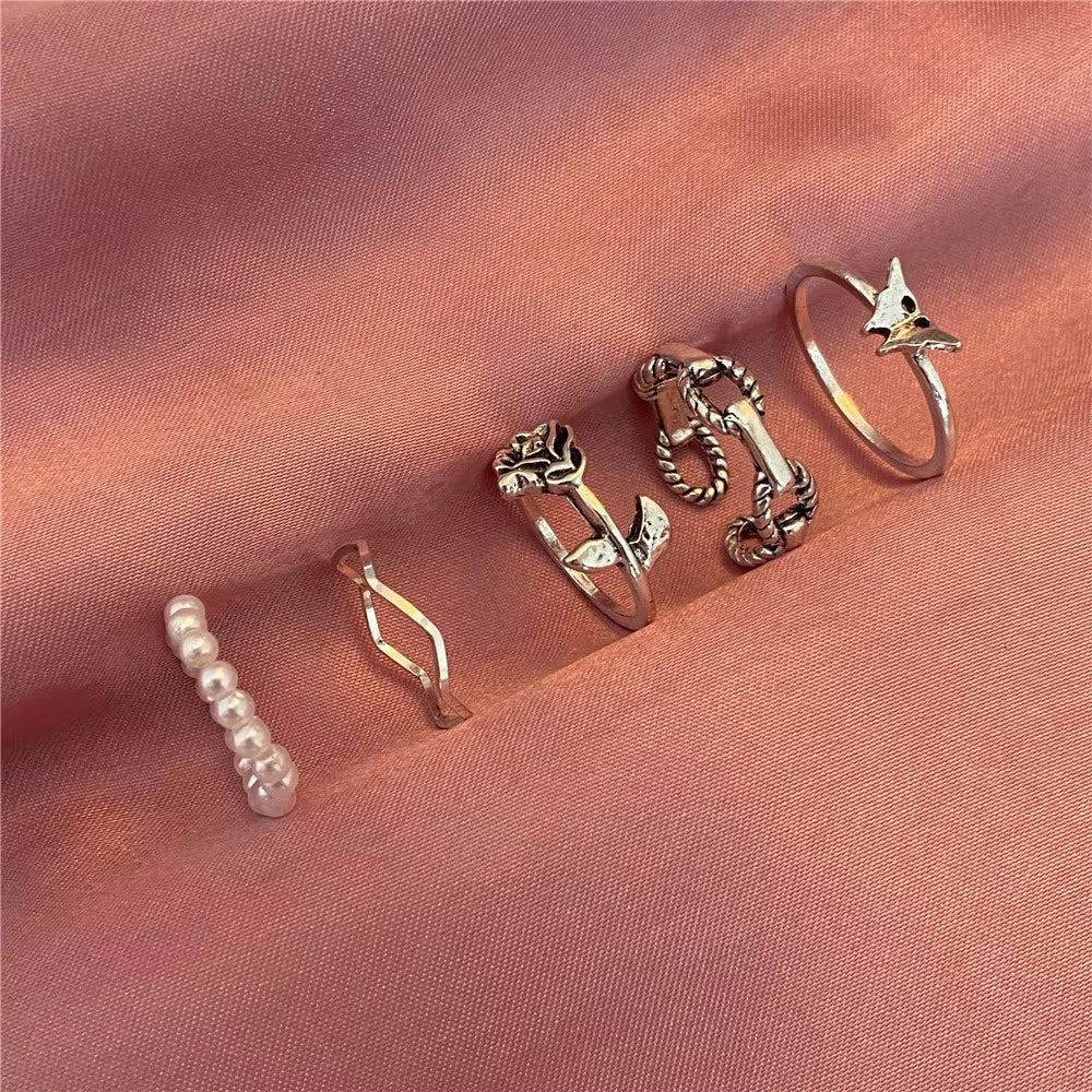 Vintage Gothic Butterfly Poker Sword Multi Element Ring Set for Women European and American Retro Personality Finger Ring Gifts