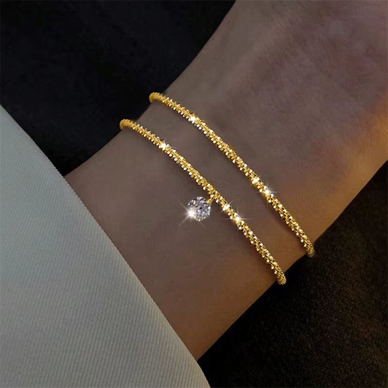 Sparkling Bracelet for Women Double-Deck Silver Color Adjustable Hand Chain Fine Fashion Jewelry Wedding Party Gift Accessories